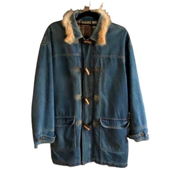 Vintage Liz Claiborne Liz Wear Women's Denim Toggle Closure Flannel Lined Jacket - Picture 1 of 16